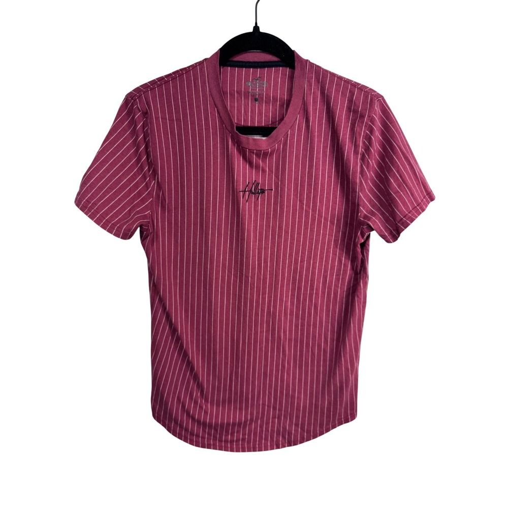 Hollister Mens‎ Burgundy Pinstripe Curved Hem Tee T Shirt Size Small